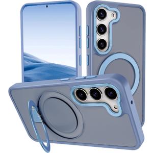 for Samsung Galaxy S24 Translucent Matte Case Compatible with MagSafe Military Grade Drop Tested, Built-in Adjustable Magnetic Ring Stand for Work/Video - Blue