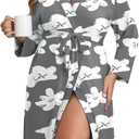 Ekouaer Women Plus Size Robe Knee Length Lightweight Bathrobe Short Kimono Robes with Pockets Maternity Robe 1X-5X (4X, Floral Gray)