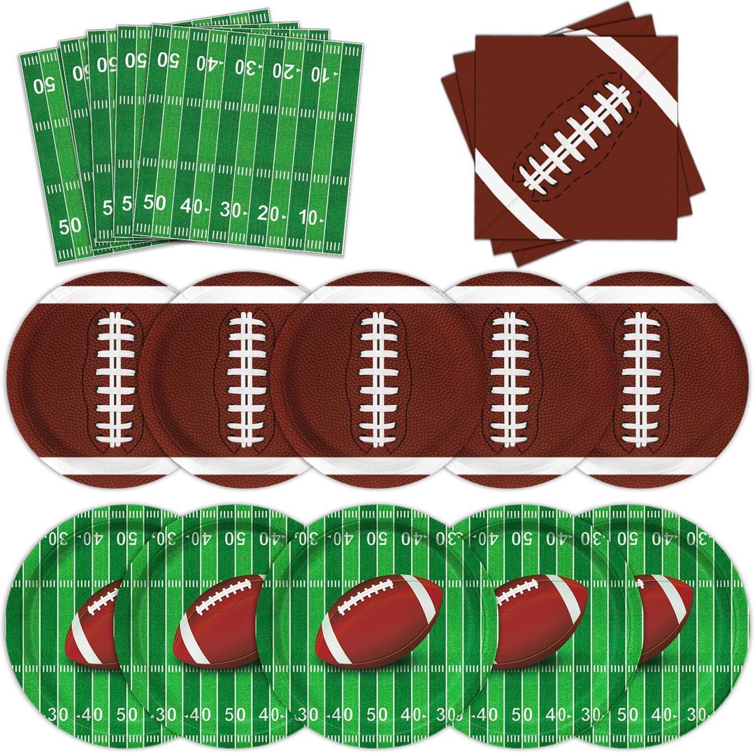 Football Party Supplies Kit, Serves 50 Football Party Decorations Includes Dinner Plates, Dessert Plates, Napkins Perfect for Football Birthday Game Day Tailgate Decorations