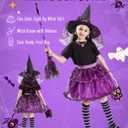Witch Costume for Girls Aged 3-8 Years Halloween Light Up Skirt with Broom Hat Treat Bag Kids Toddler Girls Dress Up (Purple)