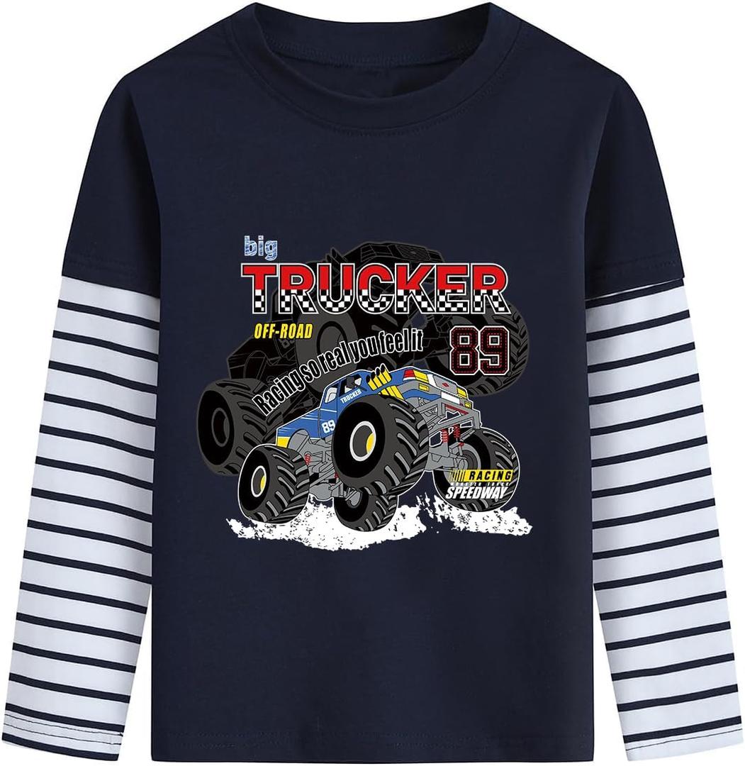 Tkria Just A Boy Who Loves Garbage Truck Sweatshirts Toddler Train Shirt Monster Truck Clothes Kids Christmas Tee Top Size 4T