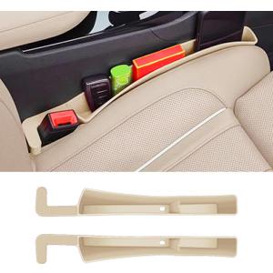 2PCS Car Seat Gap Filler, Automotive Seat Organizer Fill The Gap Between Seat and Console, Universal Car Storage Box Inserts Fill The Gap Between Seat &Console for Coins Wallets Keys (Beige)