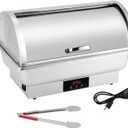 Electric Roll Top Chef Chafing Dish Buffet Set 2 Pans Buffet Servers and Warmers Digital Display Temperature Warming Tray Stainless Steel Food Warmer for Parties Commercial Food Steam Table