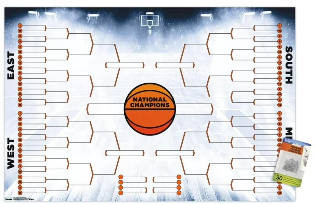 Trends International Collegiate - 64 Team Bracket Wall Poster, 22.375" x 34", Premium Poster & Mount Bundle