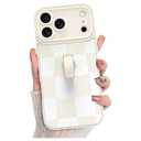 KANGHAR Compatible with iPhone 17 Pro Max Case 2025, Silicone Checkered Cute Pattern, Wristband Kickstand Camera Protection Soft Slim Cover for Girls Women -White