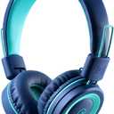 Kids Headphones - noot products K11 Foldable Stereo Tangle-Free 3.5mm Jack Wired Cord On-Ear Headset for Children/Teens/Boys/Girls/Smartphones/School/Kindle/Airplane Travel/Plane/Tablet (Navy/Teal) (4 x 5 x 2 in)