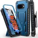 FNTCASE for Google Pixel 9A Case: Military Grade Rugged Cell Phone Cover with Kickstand & Belt Clip Holster | Shockproof TPU Protection Bumper Matte Textured Design | Heavy Duty Protector(Blue)
