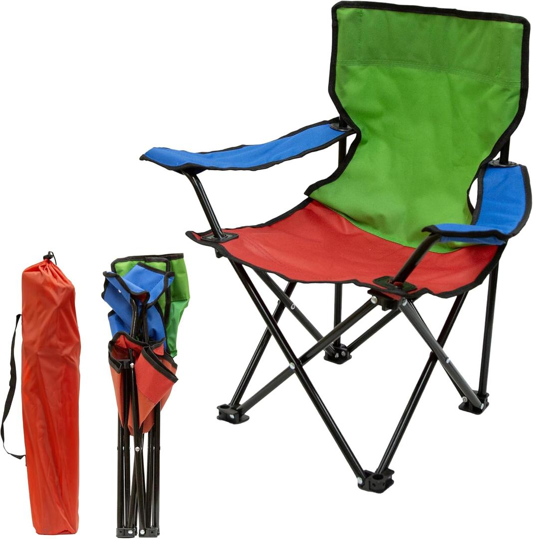 Pacific Play Tents – Kids Folding Chair, 100 lbs. Weight Capacity - Tri-Color, 14" L x 14" W x 23.5" H