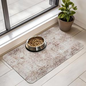 Dog Food Mat for Floors Waterproof Quick Dry Pet Placemat Cat Feeding Bowls Mats for Food and Water, Eco-Friendly Dog Accessories Diatomite Pets Supplies 12" X 20" (Vintage - Ash Taupe)