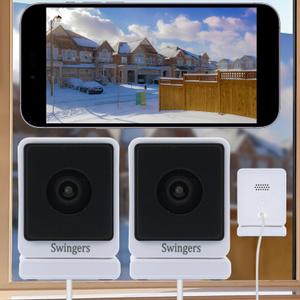 Swingers 3MP 2K Window Camera,2.4GHz & WiFi Indoor Cameras for Home Security with Phone app,Person & Motion Detection,Night Vision,Easy & Quick Install (2 Pack) (White)