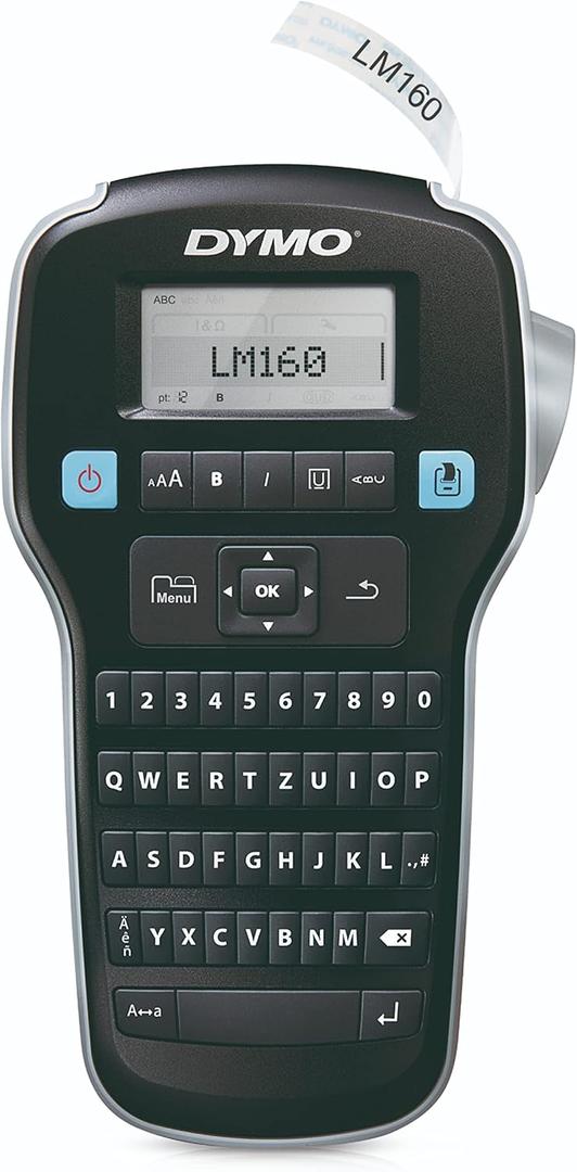 DYMO Label Maker LabelManager 160 Portable Label Maker, Easy-to-Use, One-Touch Smart Keys, QWERTY Keyboard, Large Display, for Home & Office Organization, Black (Machine Only)