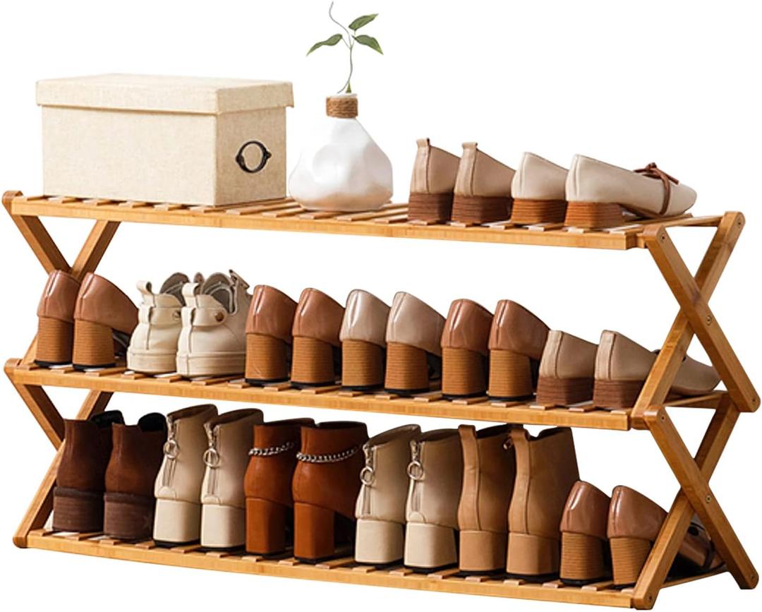 Choclaif Free Standing Shoe Racks for Closet, Shoe Shelf Bamboo Shoe Rack for Bedroom, Entryway Hallway Closet Living Room Organizer(3 Tier)