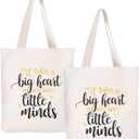 CARAKNOTS Teacher Bag Teachers Gifts for Women Valentines Day Appreciation Week Birthday Thank you Graduation End of Year Christmas Retirement Canvas Tote Bag with Pocket 2 Pcs