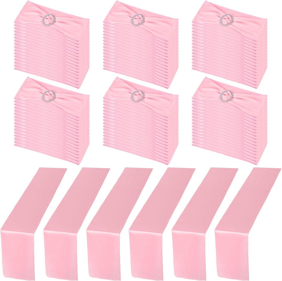 Newwiee 108 Pcs Spandex Chair Sashes Bows with Buckle Baby Shower Stretch Chair Elastic Bands Ties for Wedding Fiesta Party Banquet Hotel Events Ceremony Birthday Decoration (Pink)