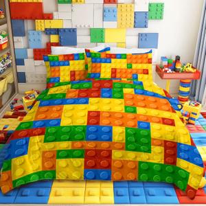 BlessLiving Kids Building Blocks Bedding: All-Season Soft Brushed Microfiber Comforter Set with 2 Pillow Cases - 3-Piece Machine Washable Twin Quilt Set for Boys & Girls (11)