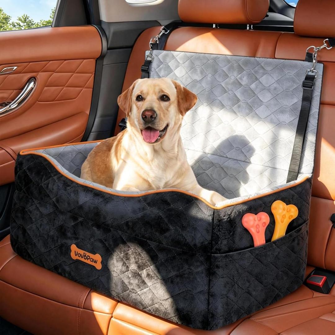 Dog Car Seat for Medium Dog, Dogs Booster Seat Under 50Lbs or 2 Small Dogs Washable, Pet Car Seats with 2 Safety Leashes, Pets Sofa Bed Cushion Add Thick Sponge, Pet Cars Carrier for Travel (Black/Gray)