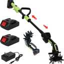 21V 2-in-1 Cordless Tiller Cultivator 235RPM with 2×1.5Ah Batteries
2-in-1 Hand held Tiller 21V 235RPM 2×1.5Ah Batteries, 4in Tilling Width, Lightweight Handheld Rototiller with Pole