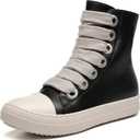 MOFEEDOUKA Womens High Top Sneakers Thick Shoe Laces PU Leather Comfort Platform Walking Shoes with Zipper, Size 39