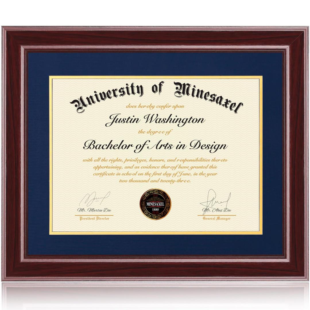 Minesaxel 16x20 Diploma Frames 12x15 with Blue Mat - Cherry Red Wood Finish | Shatter-Resistant Glass | for Wall Mounting | Gift for Graduations & Professional Certificate (1 Pack)
