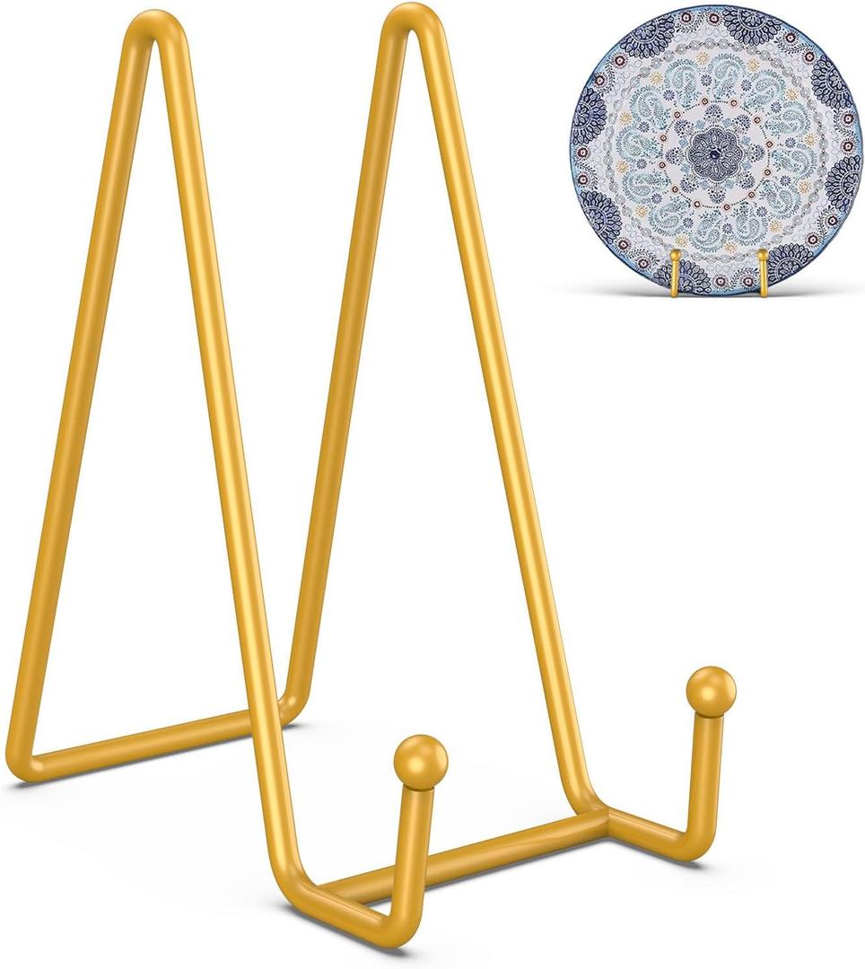 DUIJINYU 3 Pack Plate Stands for Display - 6 Inch Plate Holder Picture Frame Stand, Metal Table Easel Display Stand Gold for Pictures, Photo, Decorative Platter, Book, Plaque, and Tabletop Art