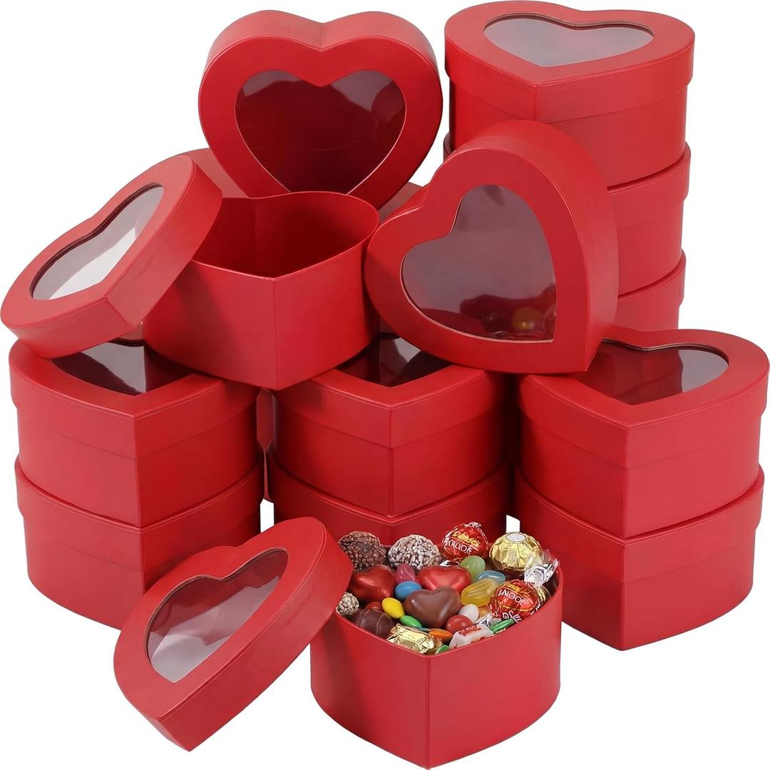 Lerheedi 12 Pcs Small Heart Shaped Boxes - 4 x 2 Inch Wedding Nesting Gift Boxes with Window, Heart Paper Decorative for Wedding Bridal Shower Mother's Day Gift Wrapping Party Decor(Red)