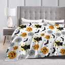 Halloween Blanket for Women Men, Witch's Hat Cat and Pumpkins Bats Blanket for Couch Bed Living Room, Halloween Decor Gifts for Spooky Season, 60"X50"