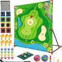 DyBaxa Golf Chipping Game - Golf Battle Game for Kids & Adults, 54*54 Golf Target Mat with 16 Sticky Balls, 8 Bean Bag, 6 Axe, 2 Soccer, Perfect for Family Fun, Outdoor Lawn, Backyard Party Activities