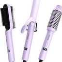 JIGGL 3-in-1 Interchangeable Hair Styler: 1.25" Curling Iron, 1.5" Heated Round Thermal Brush & Hair Straightener Combo for Travel, Dual Voltage,Straight/Curl/Blowout Short and Long Hair, Purple