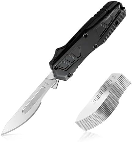 Utility Knife Box Cutter, EDC Pocket Knives for Men, Razor Knives with 10pcs #24 Replaceable Blades, Aluminum Alloy Surgical Knifes