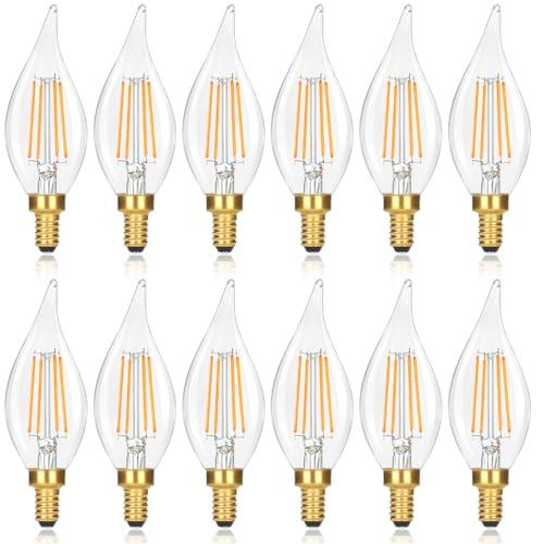 GoBright E12 LED Candelabra Bulbs 60 watt Equivalent, 2700K Soft Warm White Dimmable Chandelier Light Bulbs, 6W 630LM Flame Tip Candle Light Bulbs for Ceiling Fan, Home Decor, 11-Pack
