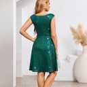 Dasmzper Sparkly V-Neck Sequin Mini Dress for Women Night Out Cocktail Sweetheart Neck Cap Sleeve A-Line Short Dress (Green, XXL)