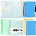 2 Pack 3 Ring Binder Junior Size Pu Leather Binder 2 Inch D Rings with 5 Colors Dividers 5.5" x 8.5" Holds Up to 500 Sheets with Pen Loop Pocket Small Binder for Office School (Green&blue)