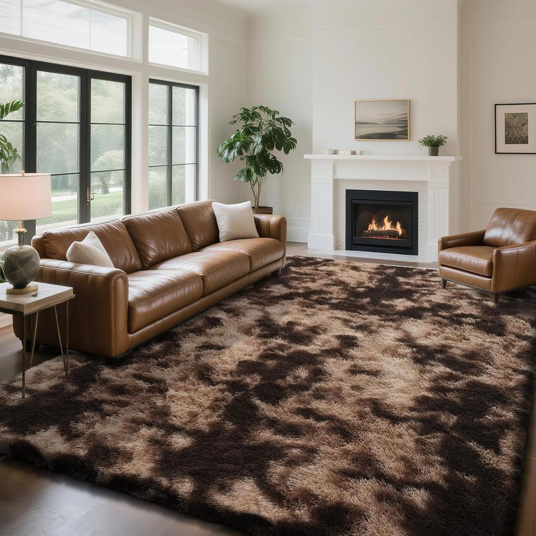 yongyangjuxin Fluffy Rug Shag Area Rug, Mottling Brown 10x14 Area Rugs for Bedroom, Super Soft Shag Rugs for Living Room Bedroom Kids Room Home Decor, Upgrade Anti-Skid Rectangular Fuzzy Rug