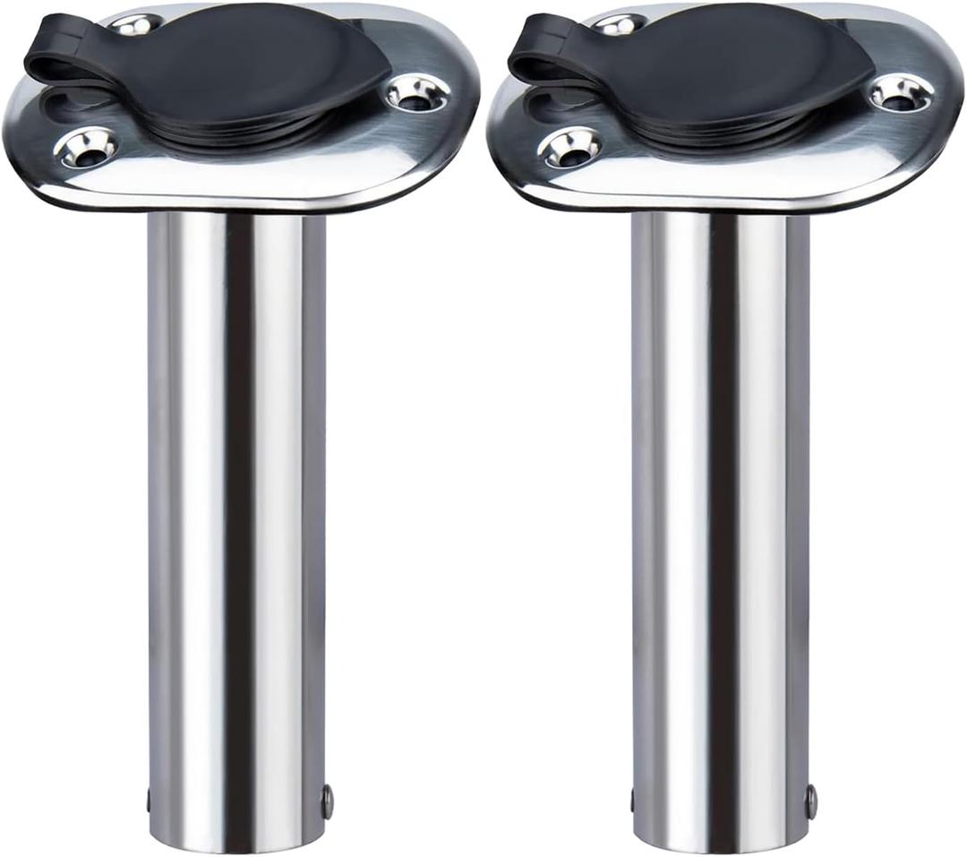 Hoffen 2Pcs Boat Stainless Steel Fishing Rod Holder Flush Mount 15/30/90 Degree with PVC Cap,Inner Tube and Gasket