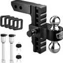 Kohree Adjustable Trailer Hitch Fit 2 Inch Receiver, Dual Solid Ball 2" and 2-5/16"(12,500 LBS GTW), 8" Drop & Rise Heavy Duty Aluminum Tow Hitch with 4 Silencer Pads & 2 Locking Hitch Pin, Black (Black - 8" Drop Hitch)