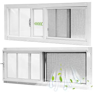 Yuzzy Shed Windows 2 Pack, 10"x29" Sliding Windows Transom Window with Tempered Glass and Removable Fiberglass Screen for Shed, Chicken Coop, Playhouse, Household, Garage, Barns (White)