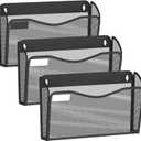 Wall File Organizer, Mesh Hanging File Organizer, Home Office Organization and Storage, 3 Single Pockets Document Magazine Rack