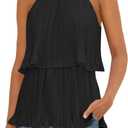 ZESICA Women's Summer Halter Tank Tops Casual Sleeveless Ruffle Tiered Layered Chiffon Flowy Blouse Shirts (Black)