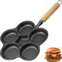 JUSTUP Nonstick Frying Pan,5-Cup Cast Iron Egg Pan Divided Grill Pan with Wooden Handle,Breakfast Skillet Omelet Pan for Egg,Steak and Burgers (Black-5)