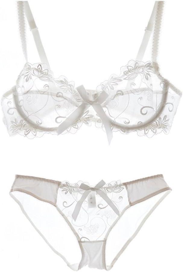 Nanier Women's Thin Transparent Lace Bra Set (34B, White)