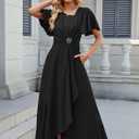 QMZ Wedding Guest Dresses for Women Have Pockets Cocktail Dress Ruffle Sleeve A Line Evening Party Formal Dresses for Women (Black, L)