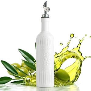 LYEOBOH Oil Dispenser for Kitchen, Olive Oil Dispenser Bottle with Non Drip Spout - 17 OZ Ceramic Vinegar Dispenser Bottle, Easy to Use for Kitchen Gadgets, Frying, BBQ, White