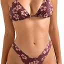 SUUKSESS Women Halter String Two Piece Bikini Sets Reversible Thong Swimsuit (Medium, 105 Floral Print Brown)