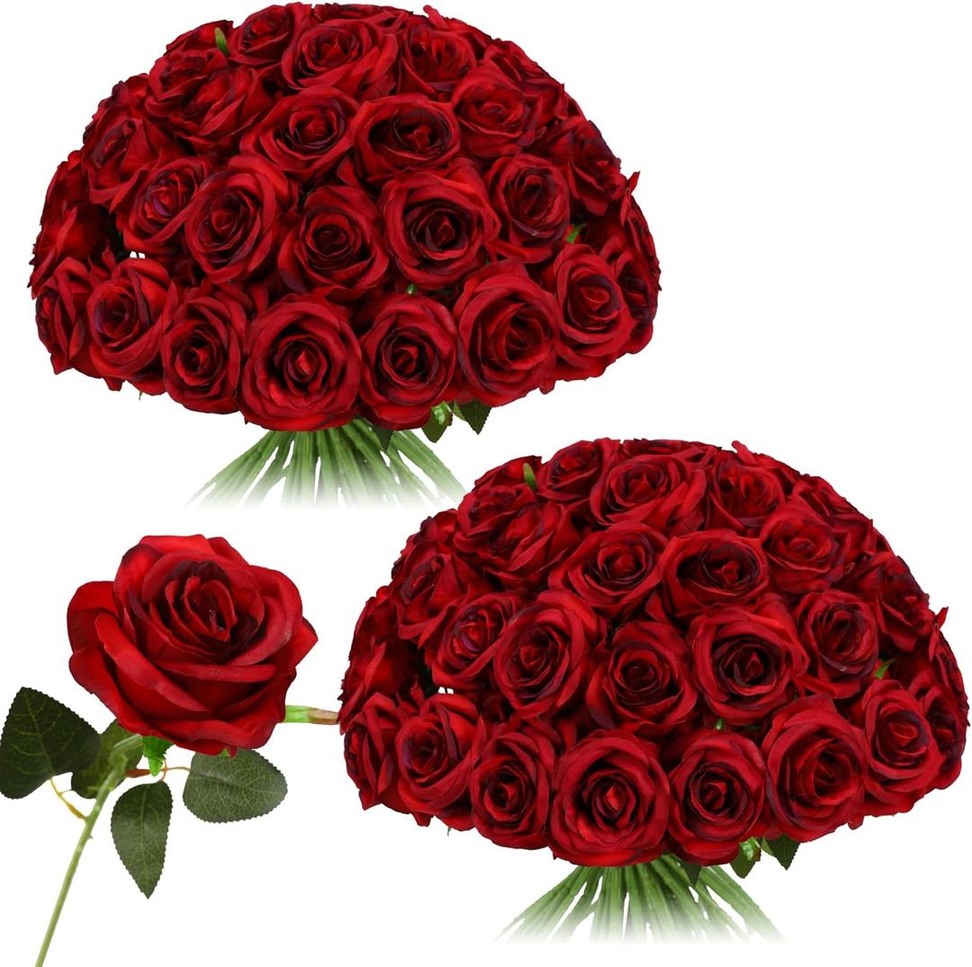 Nubry 50pcs Artificial Silk Roses Bulk,Fake Roses Flower with Stems Realistic Flowers for Wedding Centerpiece Home Party Decor(Burgundy) Nubry 50pcs Artificial Silk Roses Bulk,Fake Roses Flower with Stems Realistic Flowers for Wedding Centerpiece Home Party Decor(Burgundy)