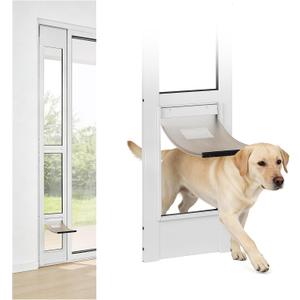 Sliding Glass Door Pet Door Insert No-Cut, All-Metal Frame & Magnetic Flat Closure, Adjustable Height (77 5/8" - 81") for Small to Medium Dogs, Left/Right Installation with Security Lock White