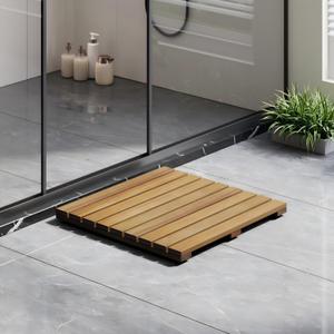 19.7"x19.7" Wood Shower Mat, Non Slip Wooden Bath Mat, Indoor Outdoor Entryway Door Mat Solid Acacia Wood, Multi-Purpose Plant Stand for Shower Bathtub Pool Spa Garden (Medium)