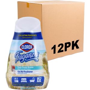 Clorox Fraganzia Cone Gel Air Freshener, Twist Open Adjustable Solid Air Deodorizer for Small Indoor Spaces, Continuous Fresh Ocean Breeze Scent for Bathroom Office Closet Odor Control, 6 Oz - 12 Pack
