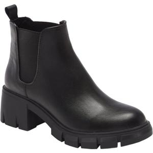 Juliet Holy Womens Lug Sole Platform Ankle Booties Chelsea Slip on Chunky Block Heel Leather Combat Boots (7.5, Black)