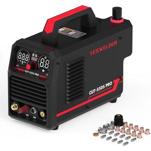 YESWELDER CUT-55DS PRO 55A Non-High Frequency Plasma Cutter, Digital Display Non-Touch Pilot Arc Plasma Cutting Machine & 24Pcs Plasma Cutting Torch Consumables Set