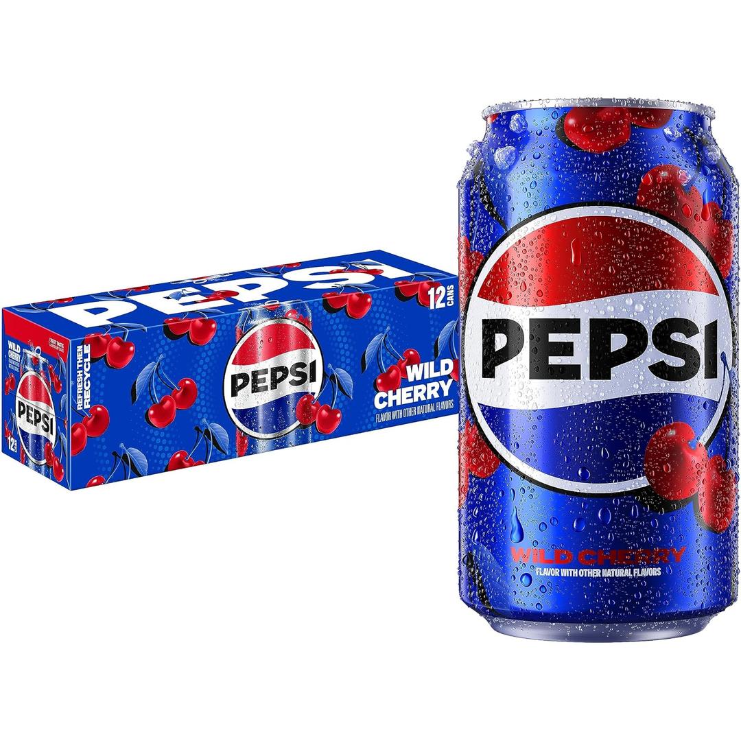 Pepsi Cola Soda, Wild Cherry, 12 Fl Oz Cans (Pack of 12) (EXP 09/21/26)